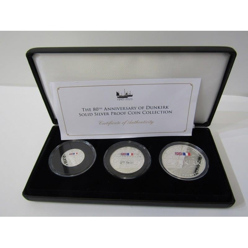 18 - 2020 ALDERNEY SILVER proof 3-coin set commemorating the 80th anniversary of Dunkirk.  Consisting of ... 