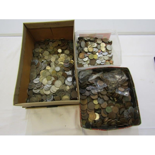 36 - ASSORTED COINS, Shoeboxes x 2 containing modern GB crowns to farthings & world coins.