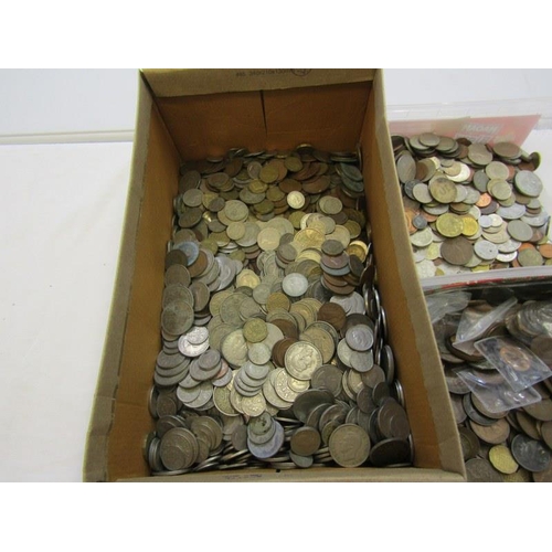 36 - ASSORTED COINS, Shoeboxes x 2 containing modern GB crowns to farthings & world coins.