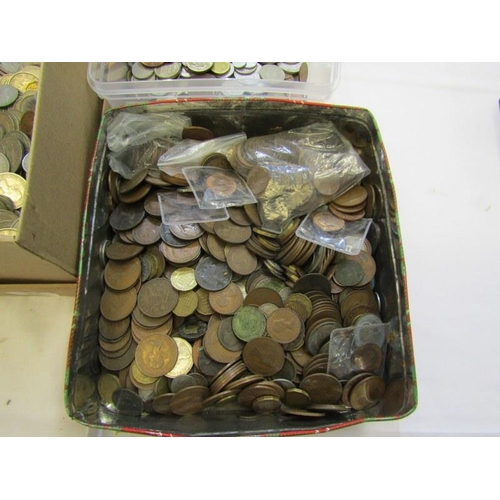 36 - ASSORTED COINS, Shoeboxes x 2 containing modern GB crowns to farthings & world coins.