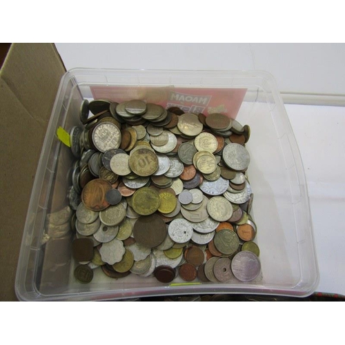 36 - ASSORTED COINS, Shoeboxes x 2 containing modern GB crowns to farthings & world coins.