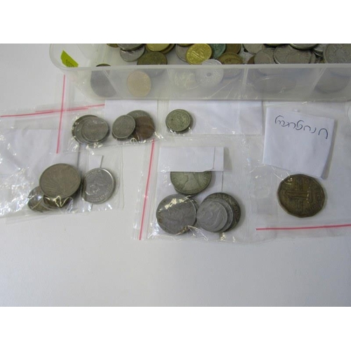 56 - A tray of modern world coins sorted into individual countries.