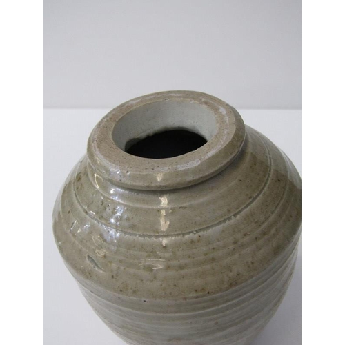 10 - ORIENTAL CERAMICS, antique Chinese celadon glazed stoneware gun powder pot, possibly Ming Dynasty, 1... 