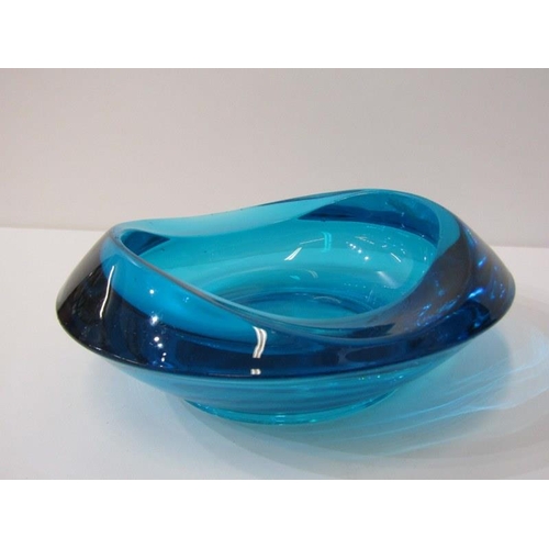 20 - RETRO GLASS, 2 blue glass bowls, specimen vases and 2 paper weights