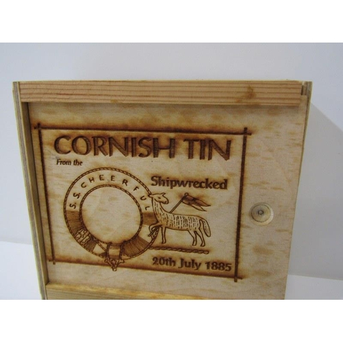 23 - CORNISH TIN PLAQUE, also Victorian brass invoice clip and galleon design brass letter rack