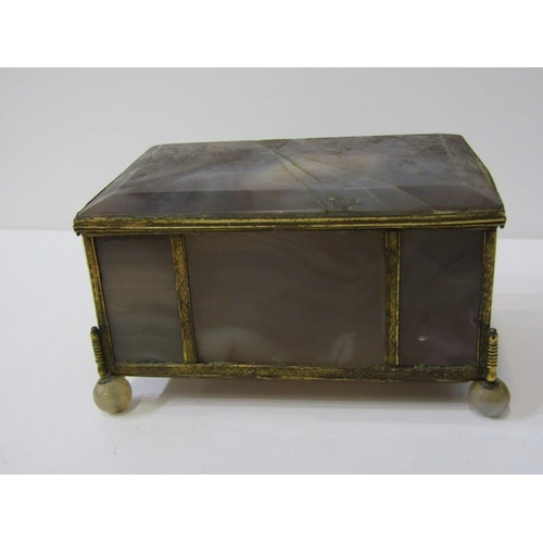 45 - ROSEWOOD BRASS INLAID PEN BOX, also silver lidded vanity jar and antique agate casket (damaged)