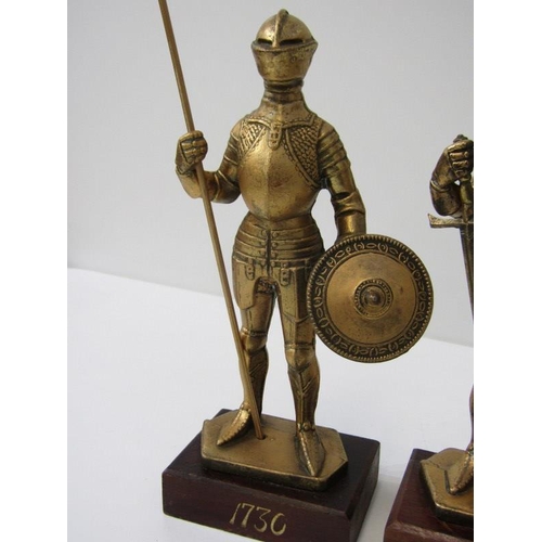 46 - MILITARY MODELS, pair of gilt model figures of armoured knights, dated 1730 on base