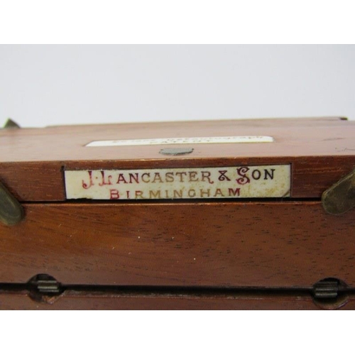 48 - ANTIQUE PLATE CAMERA, J. Lancaster & Son, mahogany and lacquer brass 1892 patent camera