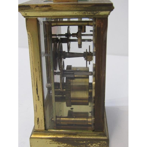 49 - BRASS CARRIAGE CLOCK, plain cased bevelled glass carriage clock stamped to reverse, 