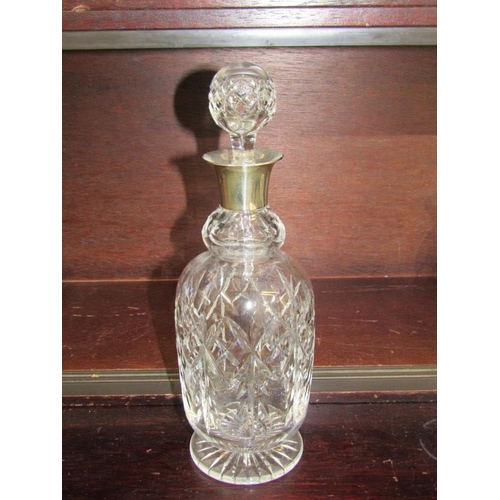 5 - CUT GLASS, silver mounted cut glass decanter and 2 similar water jugs