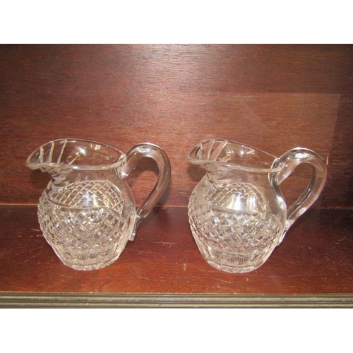 5 - CUT GLASS, silver mounted cut glass decanter and 2 similar water jugs