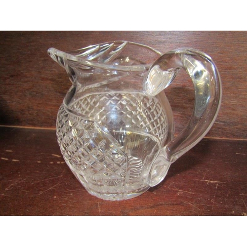 5 - CUT GLASS, silver mounted cut glass decanter and 2 similar water jugs