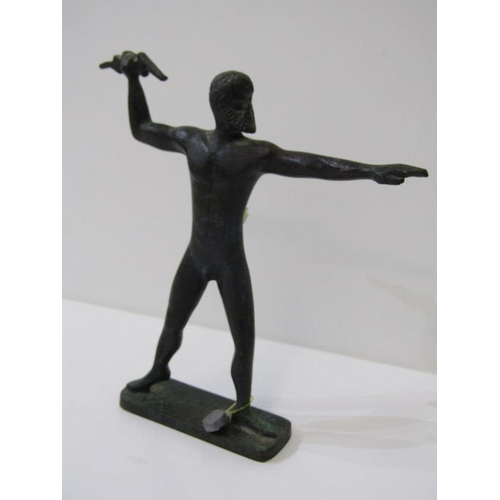 50 - METAL FIGURES, Grecian Warrior, marble based Warrior helmet and 1 other soldier figure