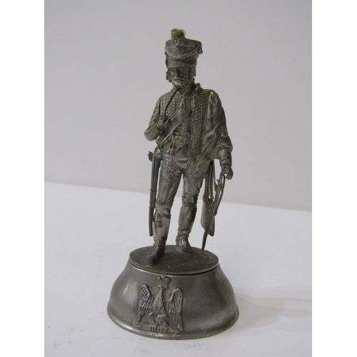 50 - METAL FIGURES, Grecian Warrior, marble based Warrior helmet and 1 other soldier figure