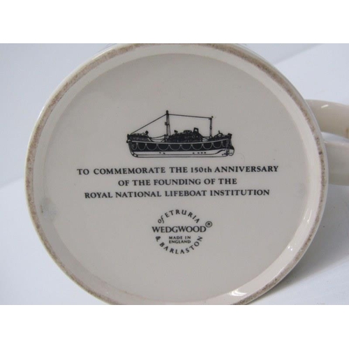 52 - LIFEBOAT, Wedgwood commemorative 150th Anniversary pottery tankard, also metal lifeboat figure, toge... 