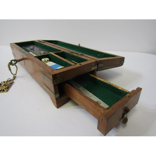 55 - BRASS INLAID PEN BOX, rosewood cased draughtsman instruments, set of boxed weights, etc