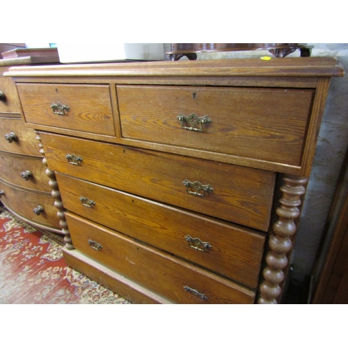 741 - ANTIQUE PINE STRAIGHT FRONT CHEST WITH COLUMN SUPPORT