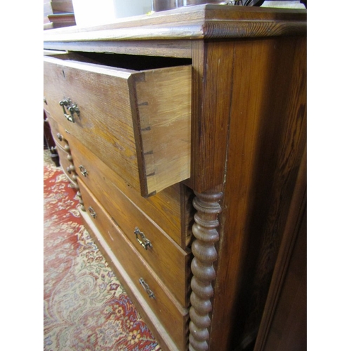 741 - ANTIQUE PINE STRAIGHT FRONT CHEST WITH COLUMN SUPPORT