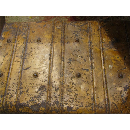 750 - ANTIQUE PATENT PAINTED METAL TRUNK