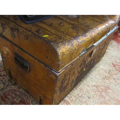 750 - ANTIQUE PATENT PAINTED METAL TRUNK