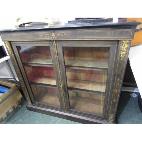 755 - VICTORIAN inlaid ebonised twin door display cabinet, 106 width