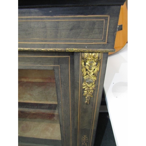 755 - VICTORIAN inlaid ebonised twin door display cabinet, 106 width