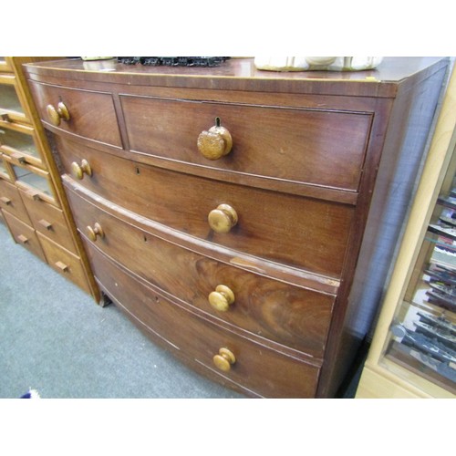 762 - VICTORIAN MAHOGANY BOW FRONTED CHEST splayed bracket feet