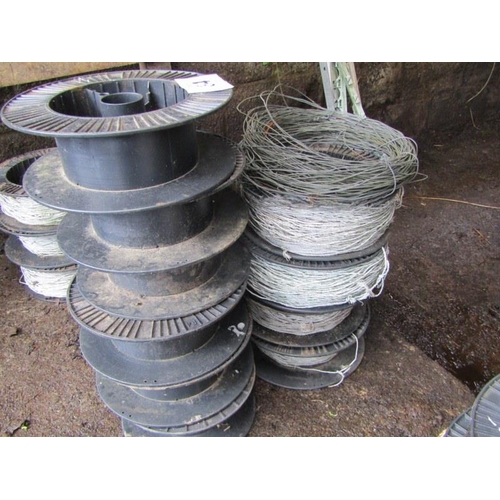 34 - 4 Assorted rolls of electric fencing wire, also spare wire reels