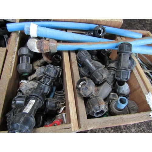 56 - 6 Boxes of assorted water pipe fitting, also gutter brackets, etc