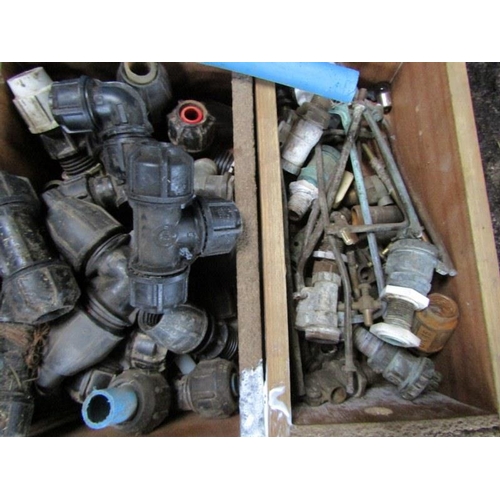 56 - 6 Boxes of assorted water pipe fitting, also gutter brackets, etc