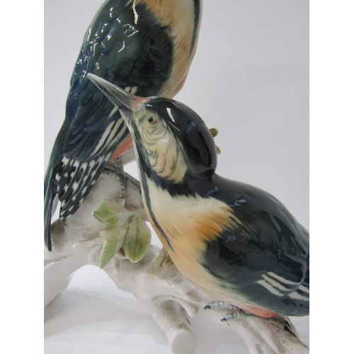 4 - KARL ENS, large Karl Ens porcelain group of woodpeckers on a branch 30cms high, damaged tail