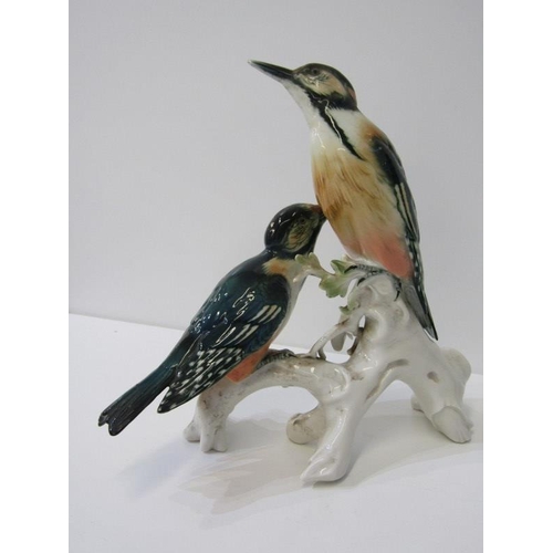 4 - KARL ENS, large Karl Ens porcelain group of woodpeckers on a branch 30cms high, damaged tail