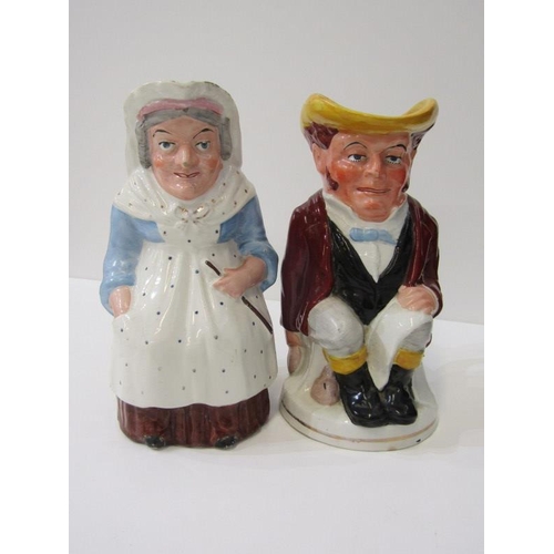 14 - ANTIQUE POTTERY, 2 pottery character jugs,  Martha Gunn and John Bull, registered number marks to ba... 