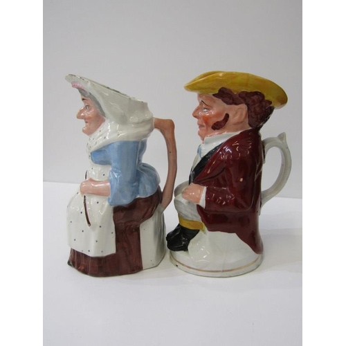 14 - ANTIQUE POTTERY, 2 pottery character jugs,  Martha Gunn and John Bull, registered number marks to ba... 