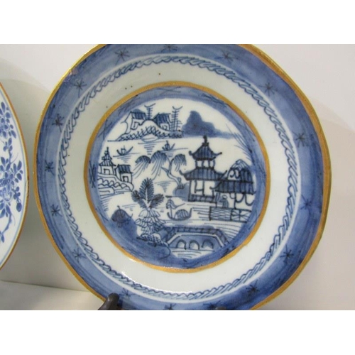 31 - ORIENTAL CERAMICS, a Canton porcelain plate and bowl decorated with buildings along a riverside, wit... 