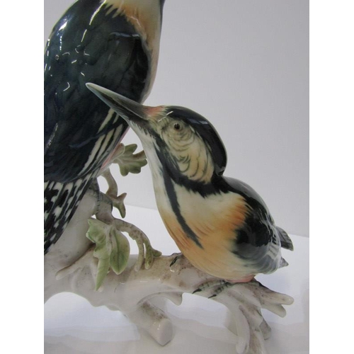 4 - KARL ENS, large Karl Ens porcelain group of woodpeckers on a branch 30cms high, damaged tail