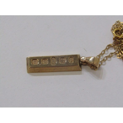 22 - 9ct YELLOW GOLD, GOLD BAR PENDANT, HM for Jubilee 1977, on 9ct yellow gold chain, approx 5.5 grams