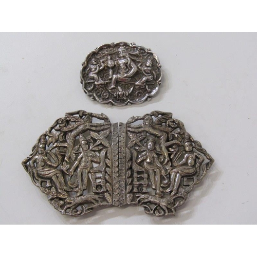 45 - WHITE METAL EASTERN NURSE'S BUCKLE and white metal Eastern brooch