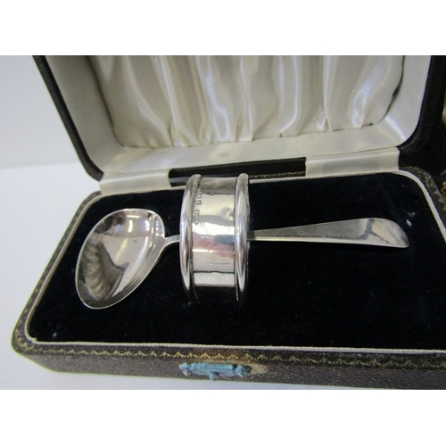 661 - 2 x CASED 2 PIECE SILVER CHRISTENING SETS,  1 pusher plated