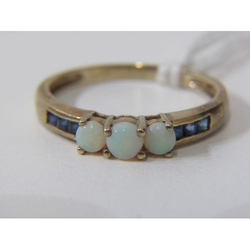 103 - OPAL RING, 9ct yellow gold ring set 3 graduated opals, size S