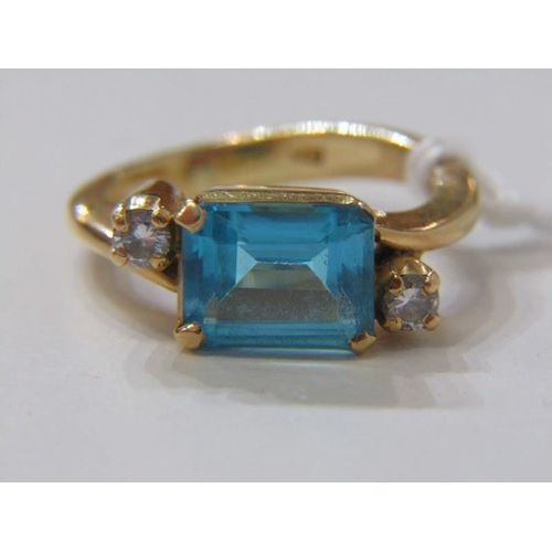 110 - TOPAZ & DIAMOND RING, yellow gold ring, (tests as 18ct, bought in the Middle East) set an emerald cu... 