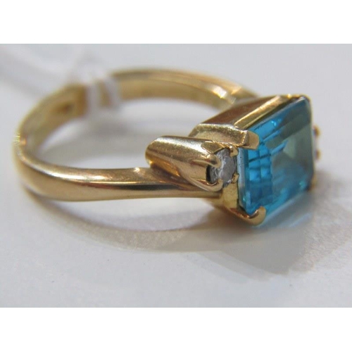 110 - TOPAZ & DIAMOND RING, yellow gold ring, (tests as 18ct, bought in the Middle East) set an emerald cu... 