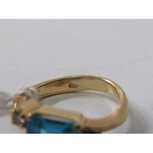 110 - TOPAZ & DIAMOND RING, yellow gold ring, (tests as 18ct, bought in the Middle East) set an emerald cu... 