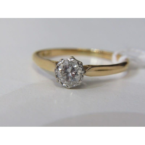 132 - SOLITAIRE DIAMOND RING, 18ct yellow gold ring set a round brilliant cut diamond of good colour and c... 