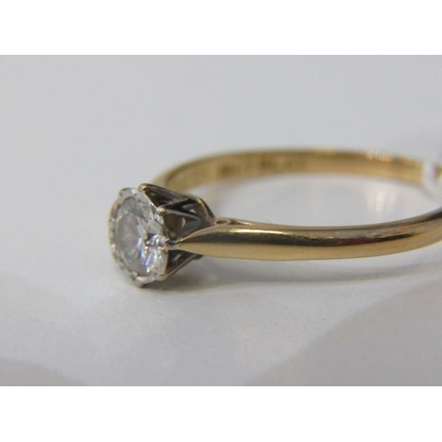 132 - SOLITAIRE DIAMOND RING, 18ct yellow gold ring set a round brilliant cut diamond of good colour and c... 