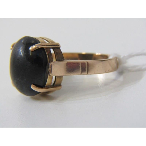 133 - TIGER'S EYE RING, large yellow gold ring, tests as 14ct, set a cabochon tiger's eye, approx. 15mm di... 