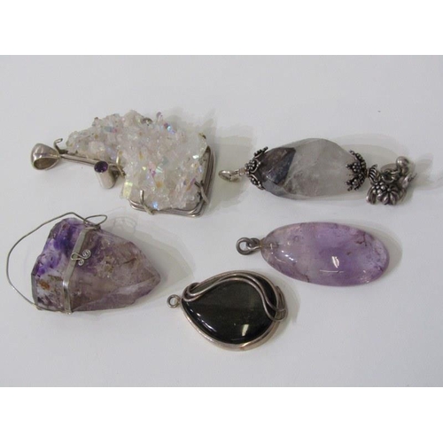 168 - 5 ASSORTED PENDANTS, 5 silver mounted pendants set with semi precious stones, including quartz, each... 