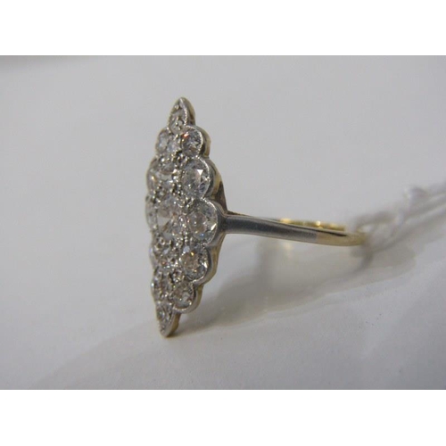 170 - ANTIQUE DIAMOND MARQUISE STYLE RING, 18ct yellow gold ring, set a cluster of diamonds in a marquise ... 