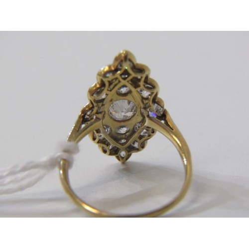 170 - ANTIQUE DIAMOND MARQUISE STYLE RING, 18ct yellow gold ring, set a cluster of diamonds in a marquise ... 