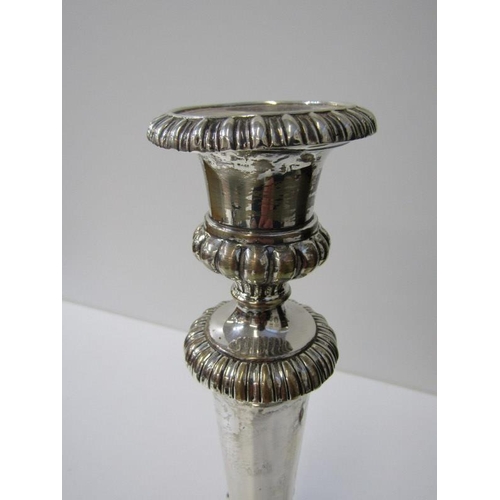 226 - GEORGIAN SILVER CANDLESTICKS, of circular tapering form with fluted circular base maker IR & Co., Lo... 